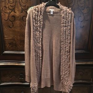 Chico’s Women's Ruffled Cardigan Sweater - Taupe-large